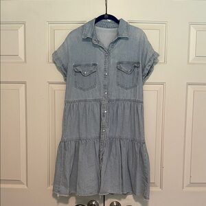 Teired Denim Dress with Pearl Buttons Size S